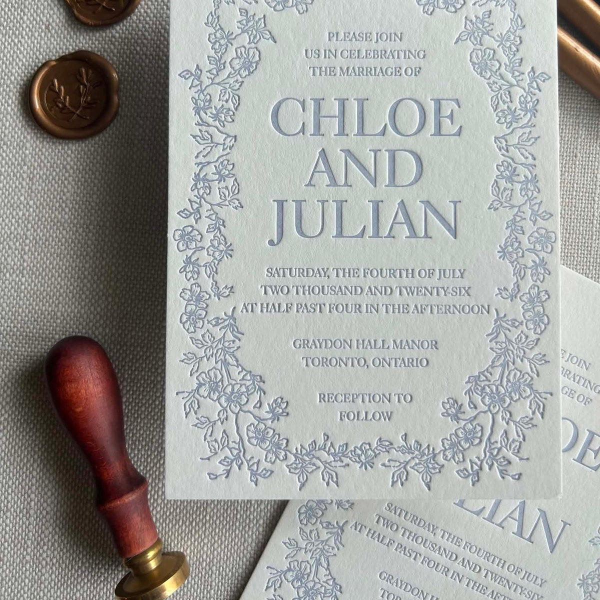 Letterpress Dusty Blue Wedding Invitations