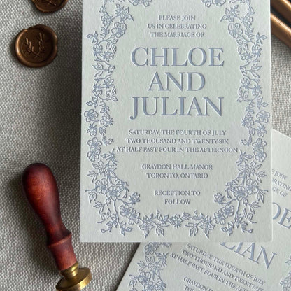 Letterpress Dusty Blue Wedding Invitations
