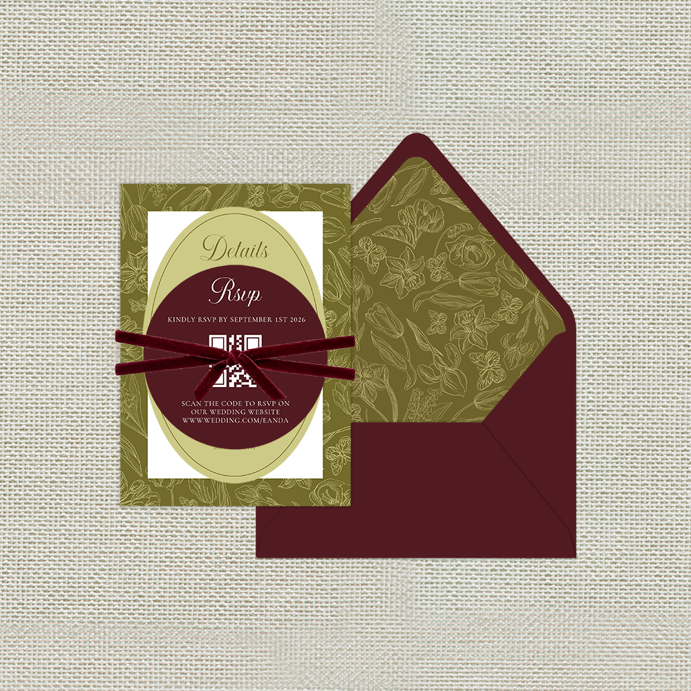 Burgundy and Chartreuse Elegant Wedding Invitation Set