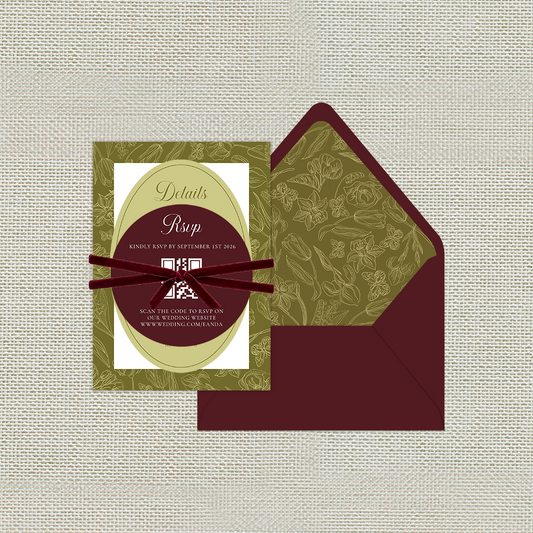 Burgundy and Chartreuse Elegant Wedding Invitation Set