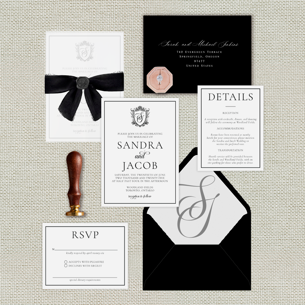 Letterpress Black and White Wedding Invitations