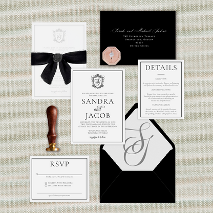 Letterpress Black and White Wedding Invitations