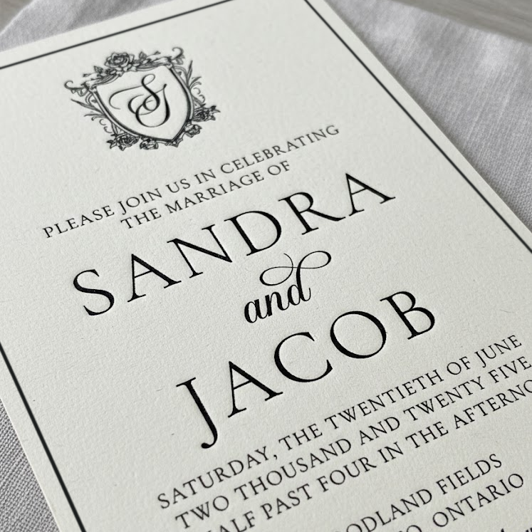 Letterpress Black and White Wedding Invitation