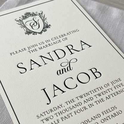 Letterpress Black and White Wedding Invitation