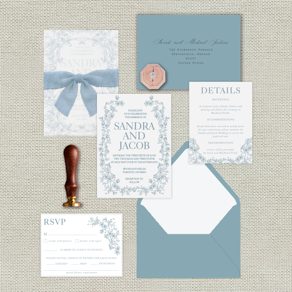 Letterpress Dusty Blue Wedding Invitations