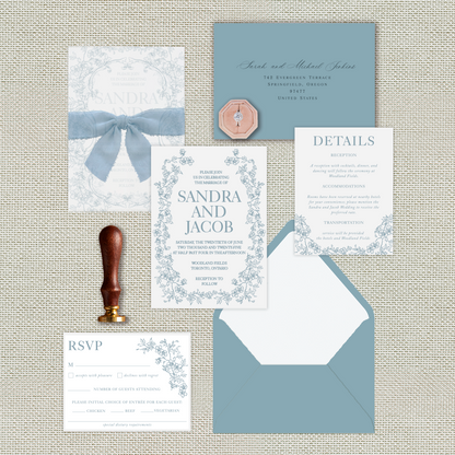 Letterpress Dusty Blue Wedding Invitations