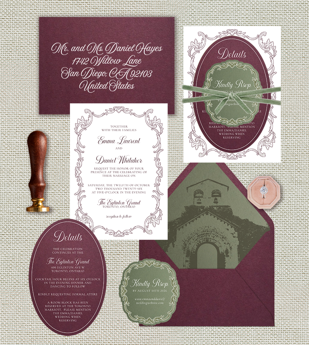 Plum and Sage Green Wedding Invitation Set